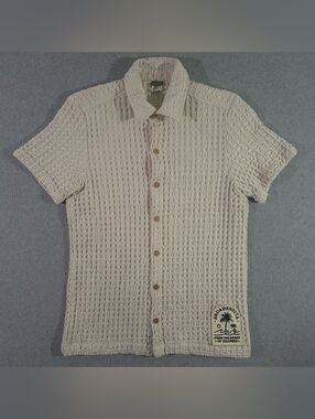 Agua Bendita Ciprés Jack Shirt Ivory Short Sleeve Button Up Front Small Cipres